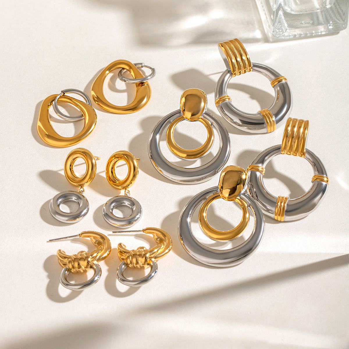 Stainless Steel Gold And Silver Color Matching Hollow Out Pendant Earrings - FASHIONKULTUR