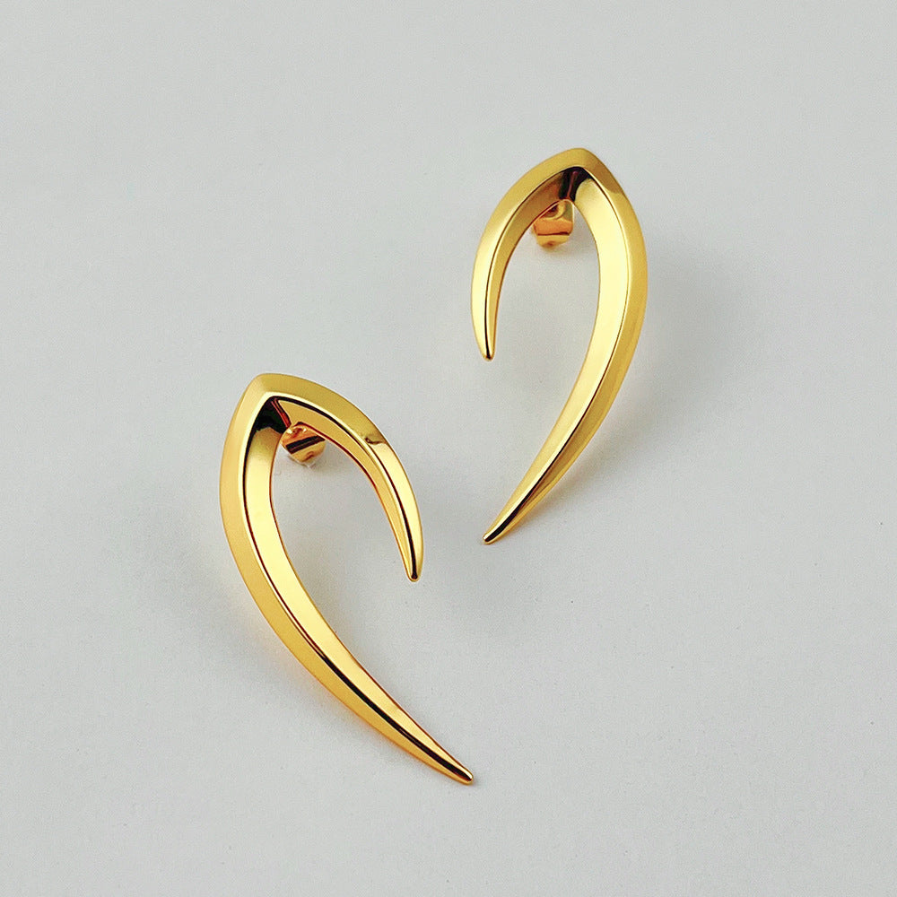 18K Gold Plating Brass Original Design Geometric Punk Sharp Cone Stud Earrings - FASHIONKULTUR