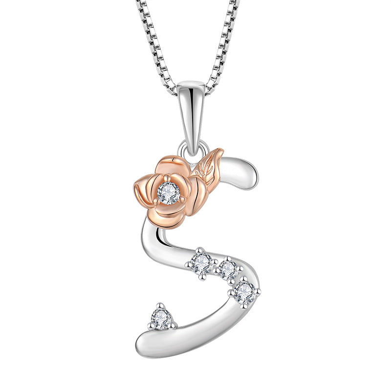 925 Sterling Silver Necklace Jewellery Female Collarbone Chain Hundred With English 26 Letters Zircon Pendant - FASHIONKULTUR