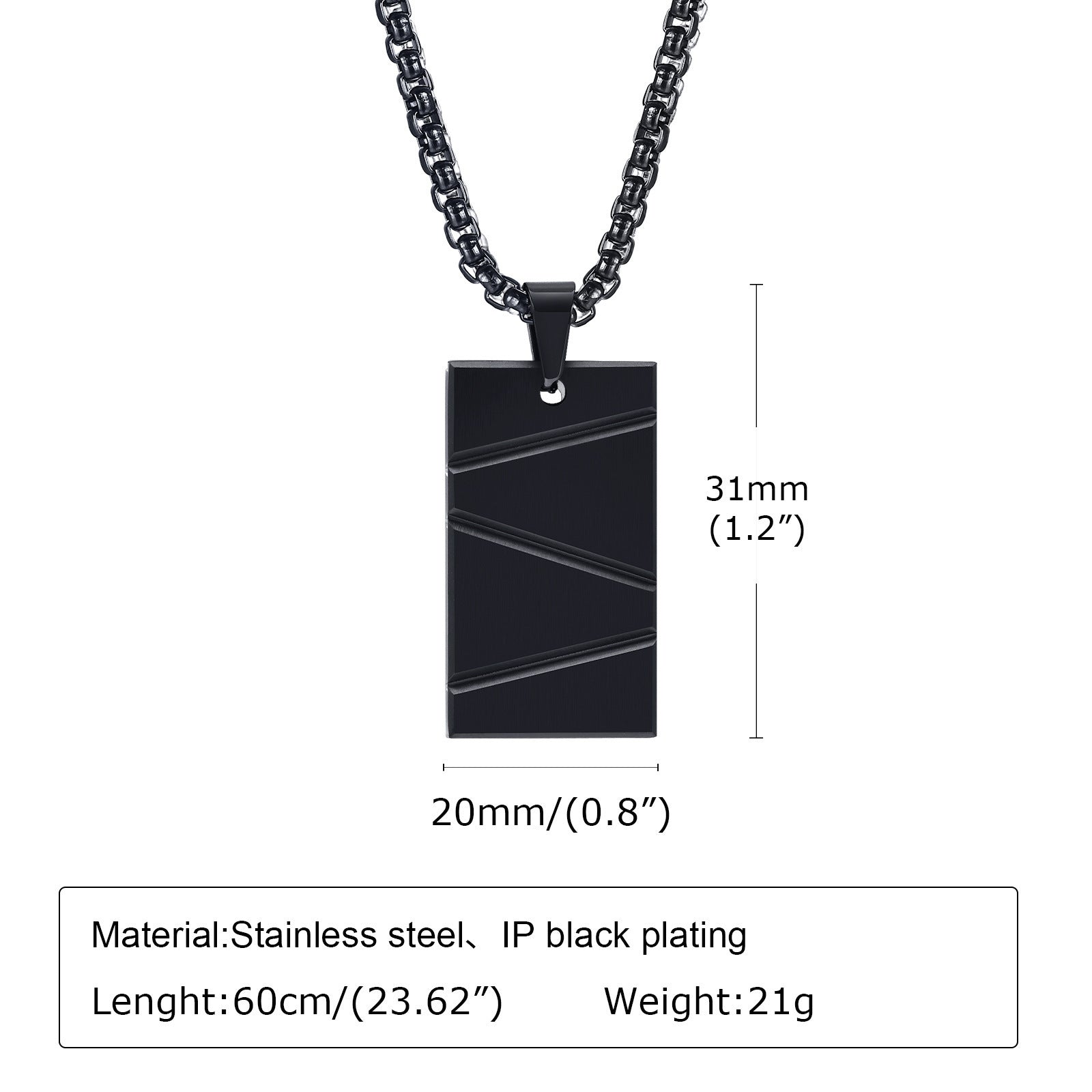Titanium Steel Geometric Stainless Steel Pendant Necklace Rectangular Boys Can Carve Writing Tag - FASHIONKULTUR