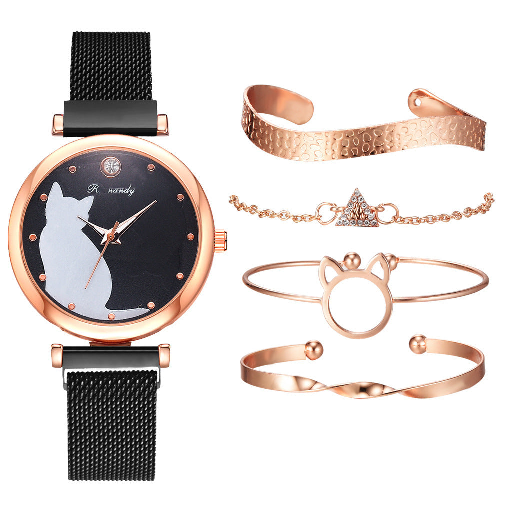 Women's cat watch bracelet set - FASHIONKULTUR