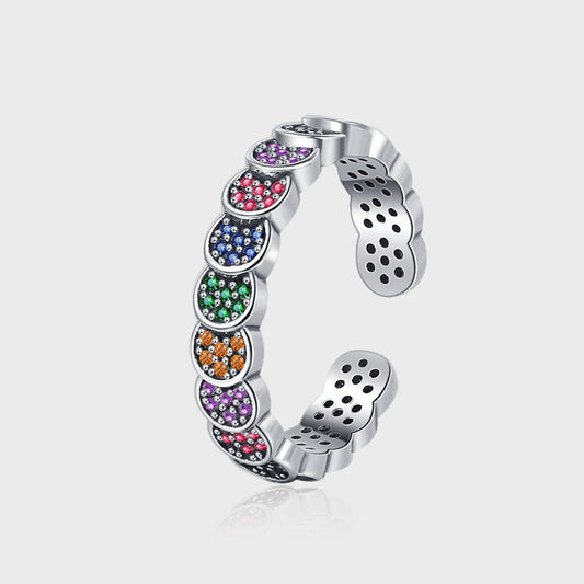 925 Sterling Silver Color Diamond Index Finger Ring Women's Retro Scale Design - FASHIONKULTUR