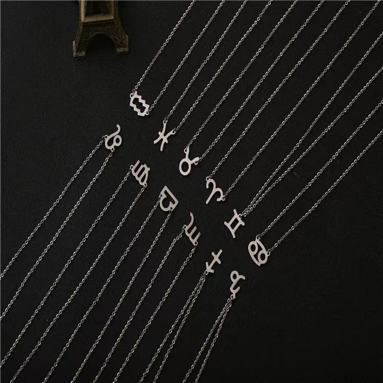 Twelve Constellation Pendant Necklace Simple Titanium Steel Clavicle Chain - FASHIONKULTUR
