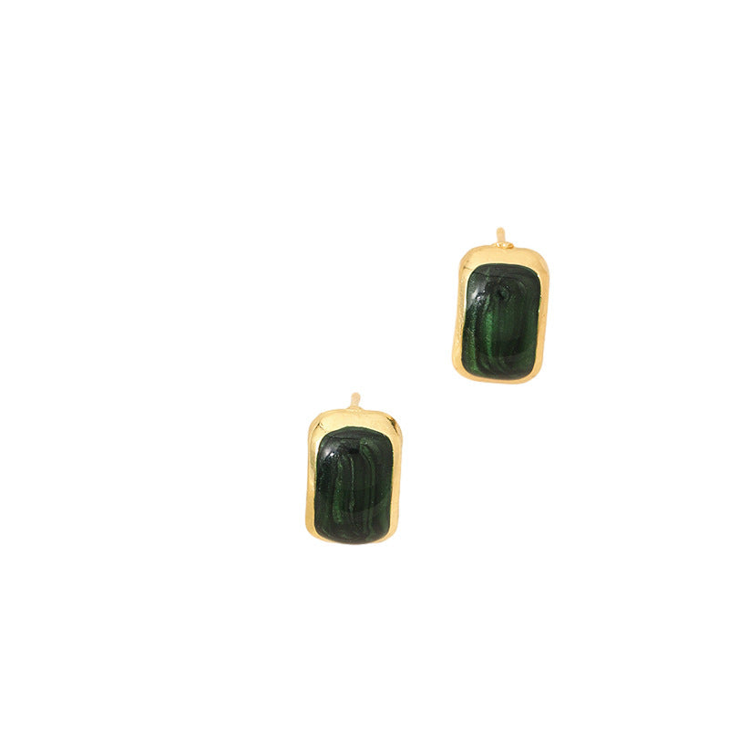 Hong Kong Style Green Dripping Stud Earrings Sterling Silver Needle Special-interest Design - FASHIONKULTUR