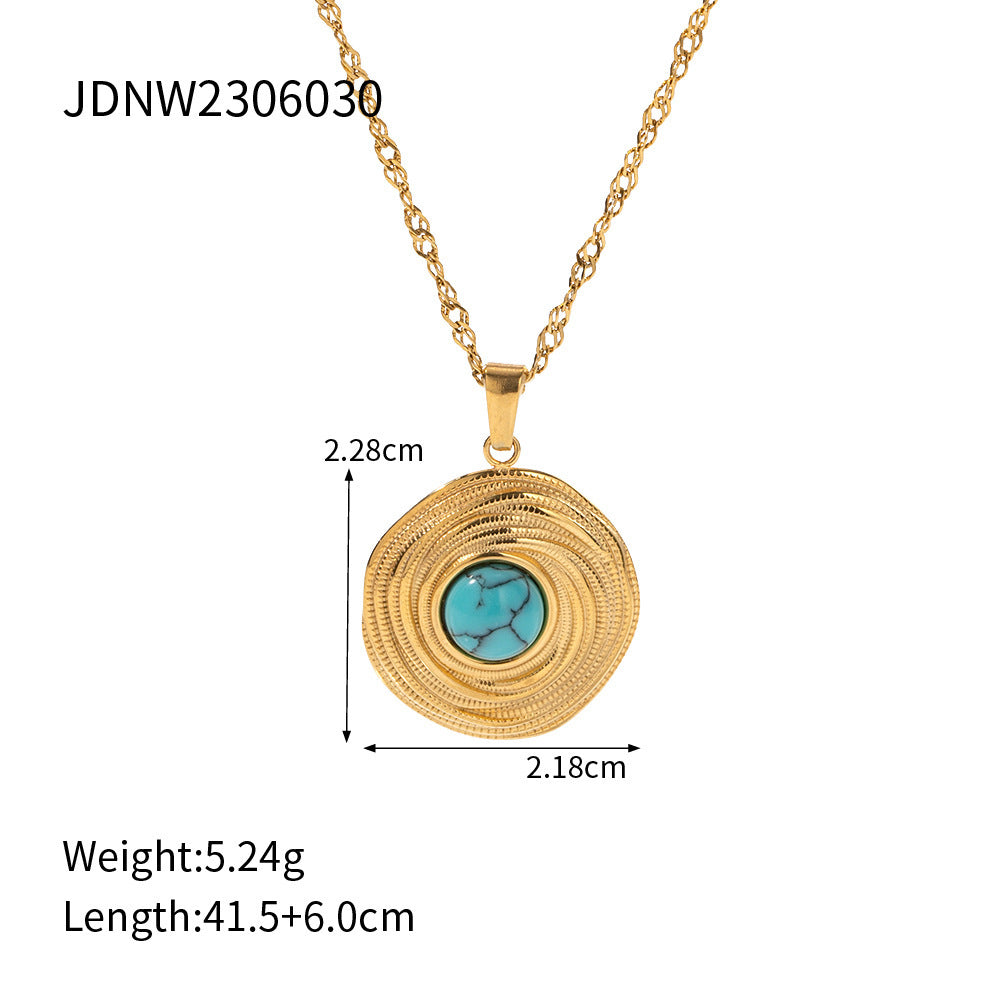 Vintage Turquoise Pendant Clavicle Chain Titanium Steel Thread Necklace - FASHIONKULTUR