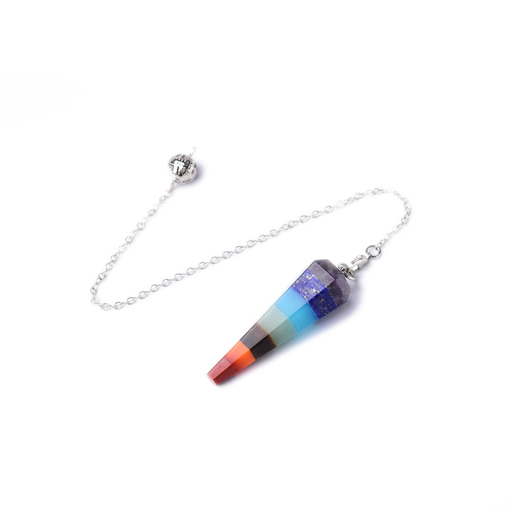 Natural Crystal Seven-color Gemstone Pendulum Ore Pendant - FASHIONKULTUR