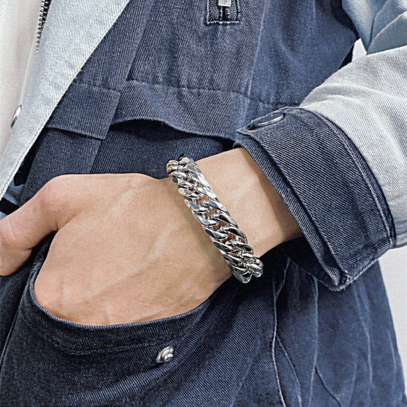 Hip Hop Cuban Link Chain Titanium Steel Bracelet Men - FASHIONKULTUR