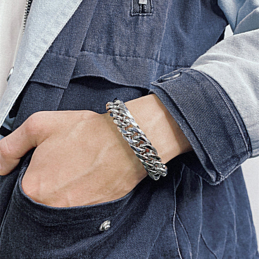 Hip Hop Cuban Link Chain Titanium Steel Bracelet Men - FASHIONKULTUR