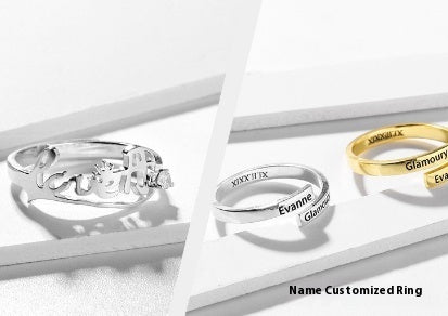 925 Sterling Silver Couple DIY Ring Name Letter Pattern Ornaments - FASHIONKULTUR