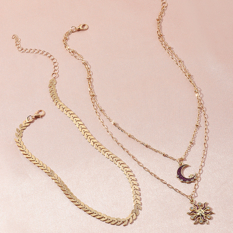 Frosty Wind Leaf Metal Micropaved Zircon Sun Necklace - FASHIONKULTUR