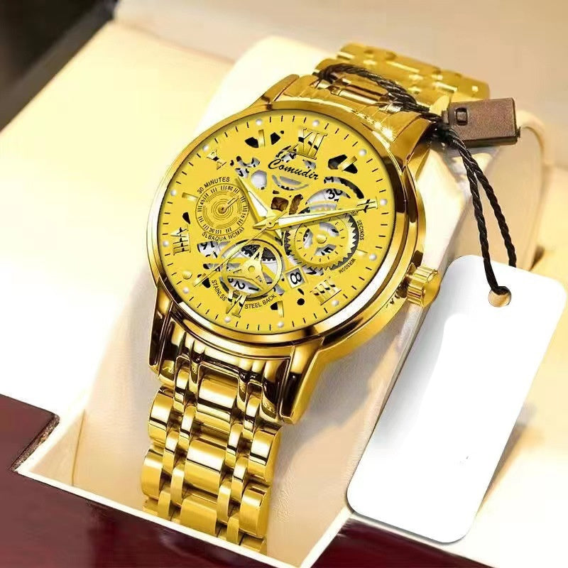 Fashion Jewelry Hollow Men's Watch Men's Waterproof Luminous Calendar - FASHIONKULTUR