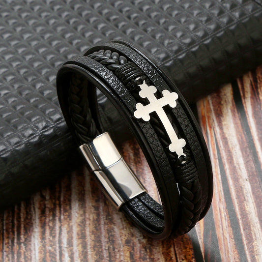 Personalized Multi-layer Woven Leather Men's Bracelet - FASHIONKULTUR