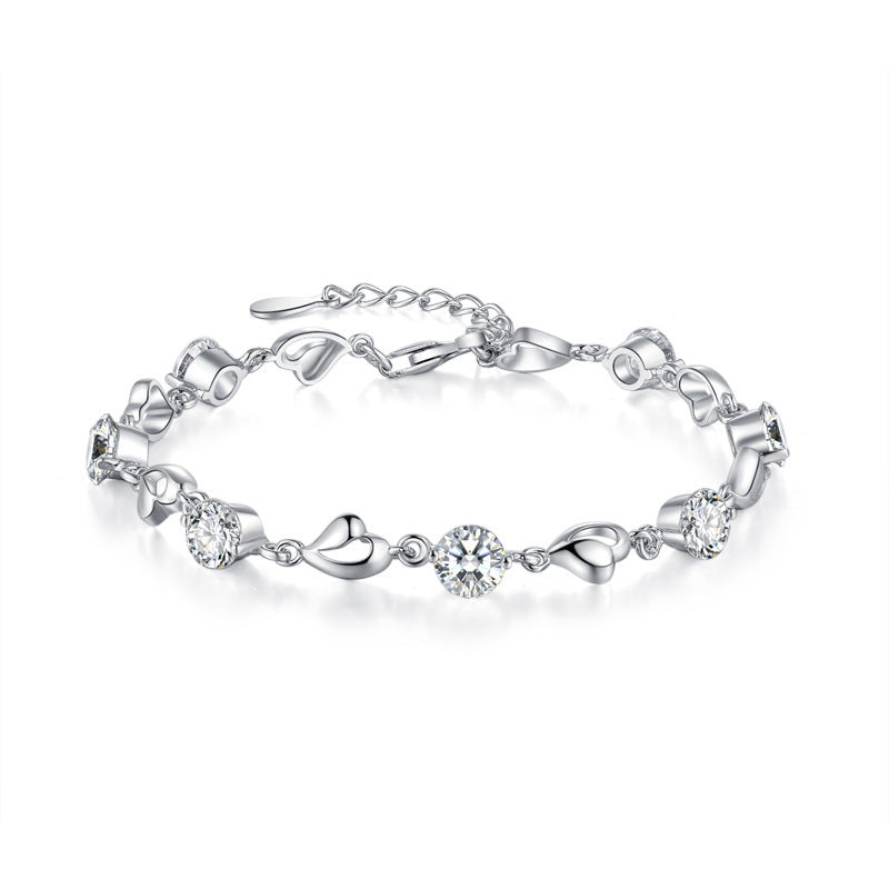 S999 Pure Silver Love Heart Simple Personality Mori Style Student Couples Bracelet - FASHIONKULTUR
