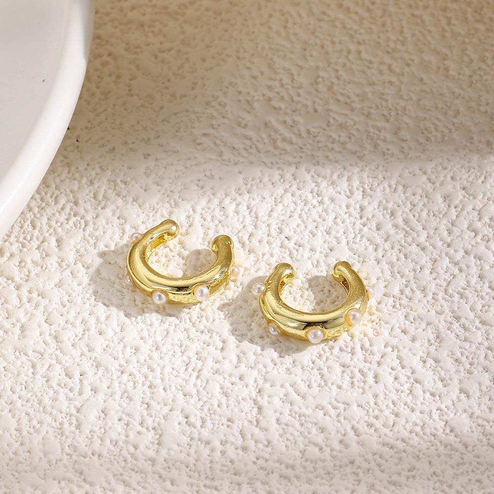 Copper Plating 18K Faux Pearl Ear Clips Fashion Trend Retro - FASHIONKULTUR