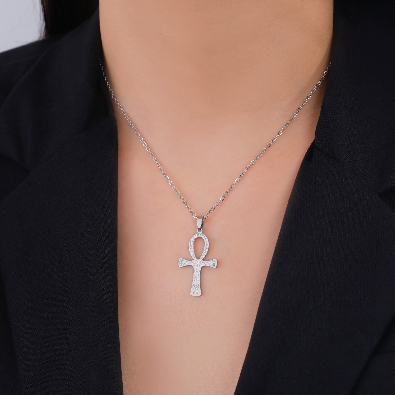 Fashion Simple Trend One-piece Delivery Personalized Corrosion Rune Cross Pendant Stainless Steel Necklace - FASHIONKULTUR