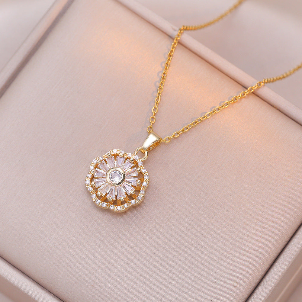 Niche Ins Zircon Flower Rotating Earrings Necklace - FASHIONKULTUR