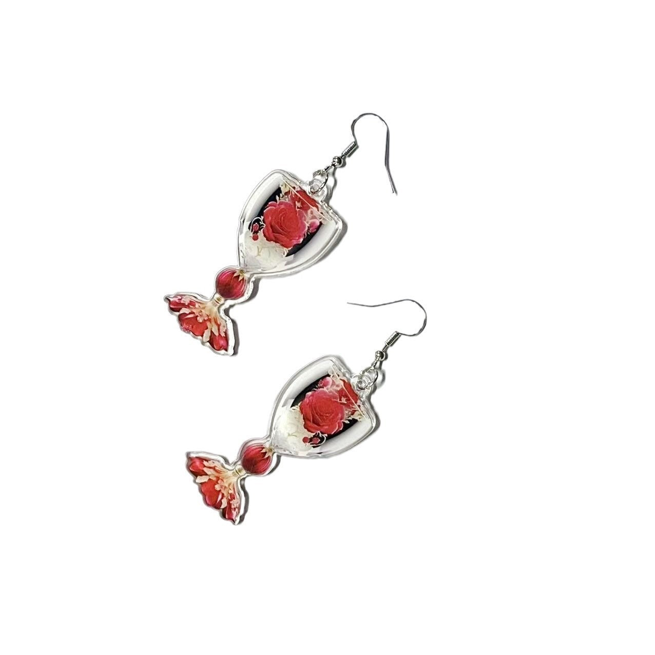 Valentine's Day Rose Wine Glass Acrylic Earrings - FASHIONKULTUR
