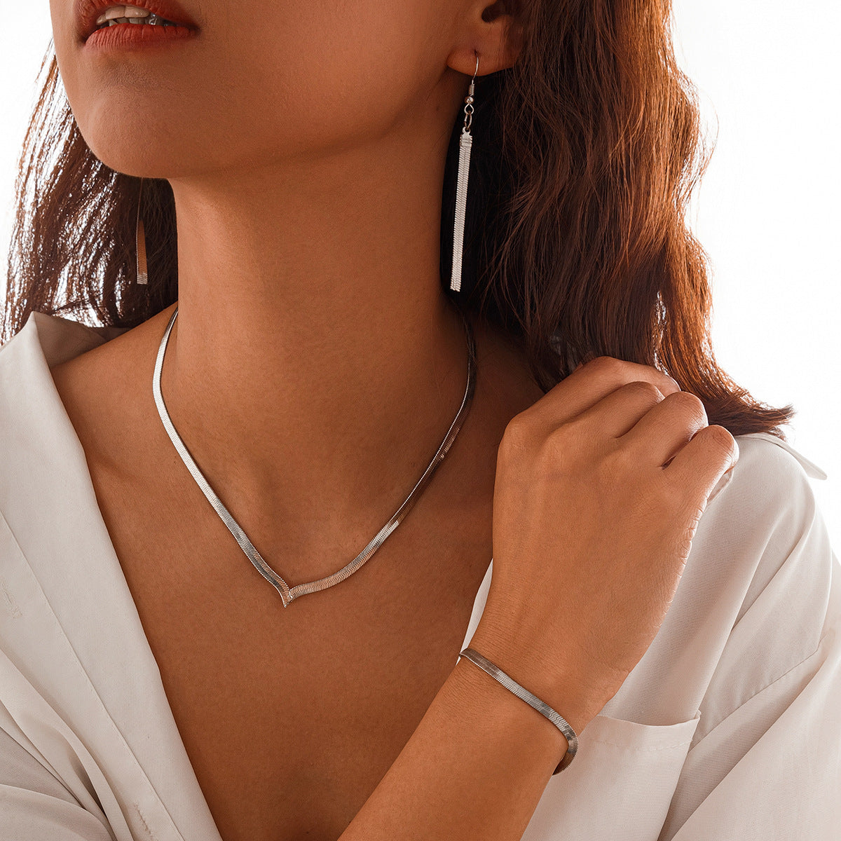 Fashion Chain Like Flat Snake Necklace Suit Simple Geometric - FASHIONKULTUR