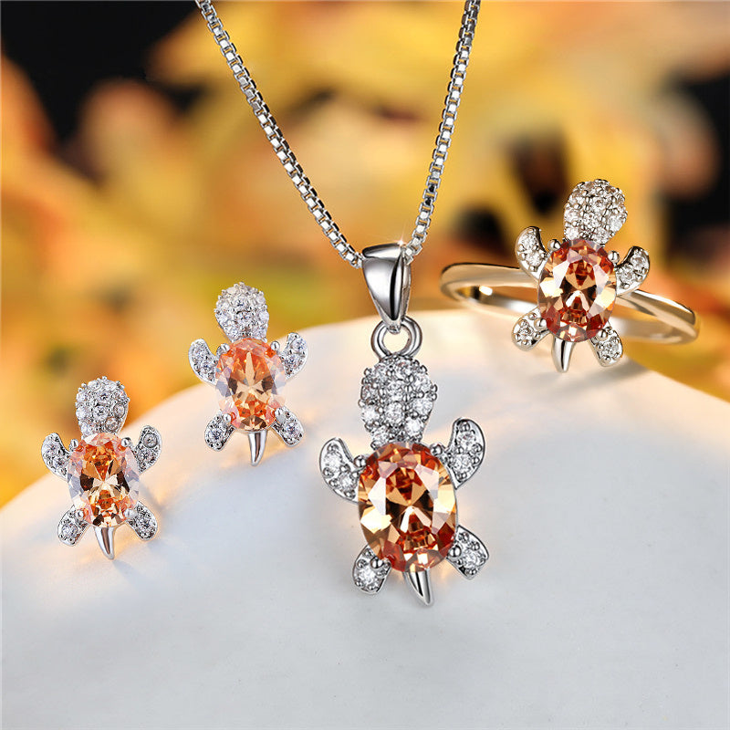 Fashion Oval Zircon Pendant Turtle Shape Necklaces With Rainbow Stone Multicolor Animal Necklace Jewelry For Woman And Children - FASHIONKULTUR