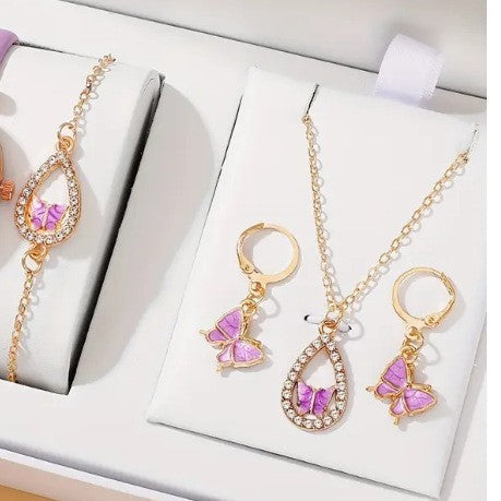 Butterfly Necklace Bracelet Earrings Drop Oil Diamond Jewelry - FASHIONKULTUR