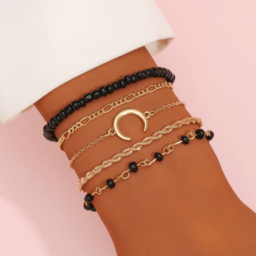 Moon Five Piece Creative Retro Rice Bead Multi Color Bracelet Set - FASHIONKULTUR