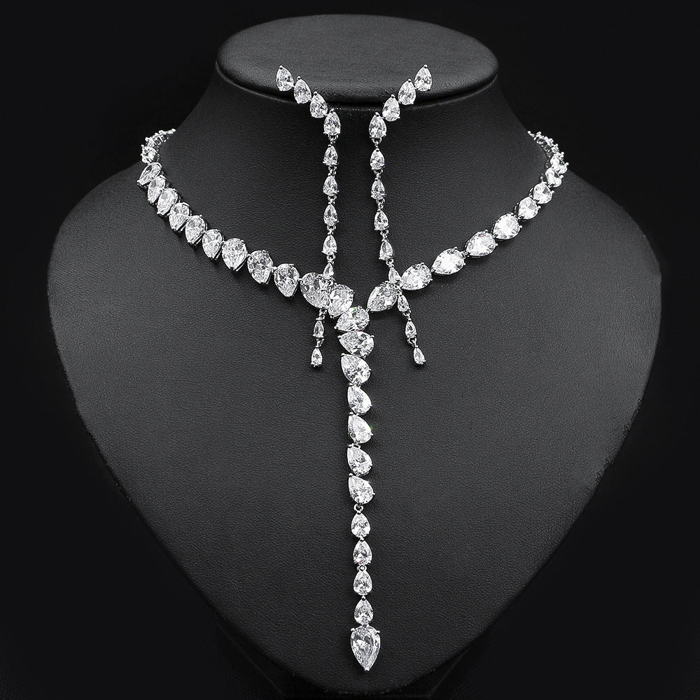 Simple Two-color Stitching Drop Heart-shaped Zircon Necklace Earrings - FASHIONKULTUR