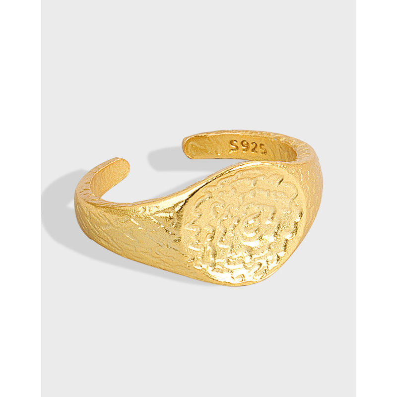 S925 Sterling Silver Ring Irregular Concave And Convex Round Surface Gold - FASHIONKULTUR