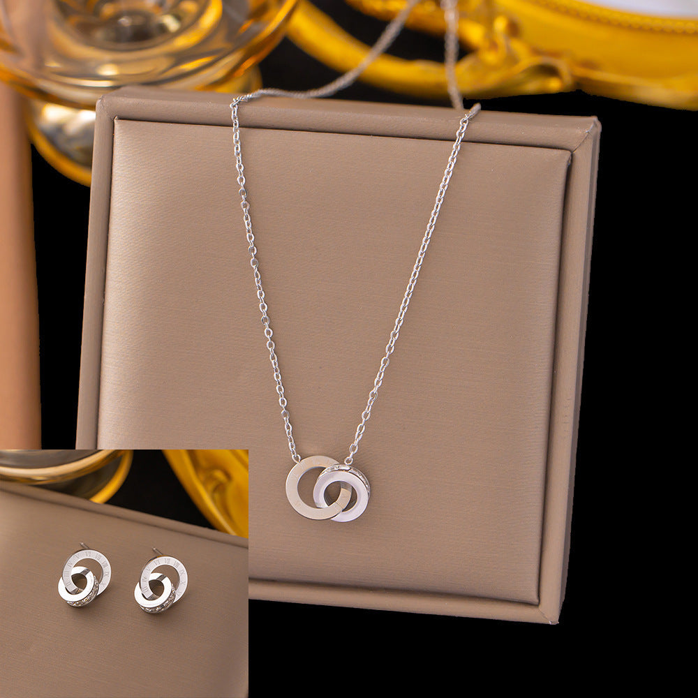 Stainless Steel Necklace Earrings Women's Jewelry Suit - FASHIONKULTUR