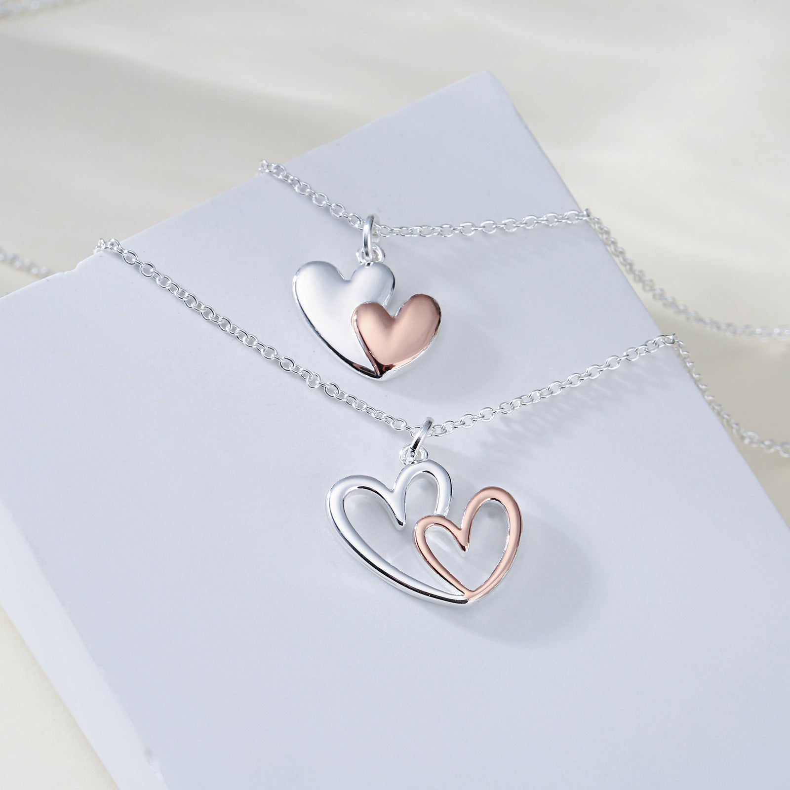 Mother Daughter Friendship Set Love Pendant Two Tone Necklace - FASHIONKULTUR