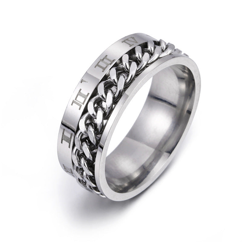 Roman Letter Chain Rings Men Digital Titanium Steel Ring - FASHIONKULTUR