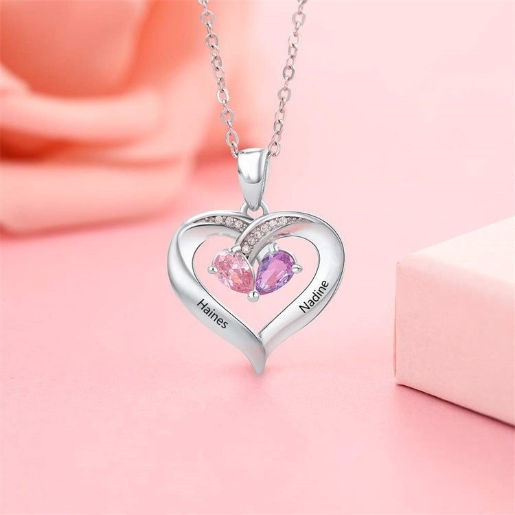 Gemstone necklace female heart-shaped couple custom lettering pendant gift - FASHIONKULTUR