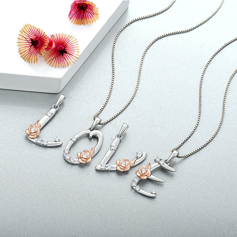 925 Sterling Silver Necklace Jewellery Female Collarbone Chain Hundred With English 26 Letters Zircon Pendant - FASHIONKULTUR