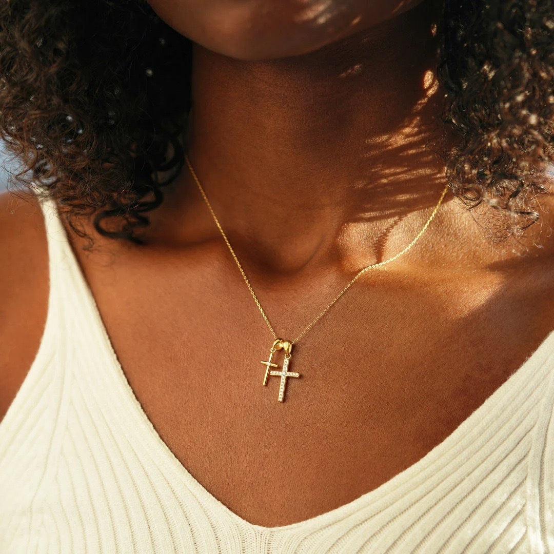 Silver Double Cross Necklace For Women - FASHIONKULTUR