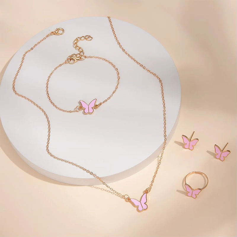 5PCS Fashion Butterfly Pendants Necklace Earrings Ring Bracelet Sets For Women Jewelry Set Bridal Wedding Jewelry Gift - FASHIONKULTUR