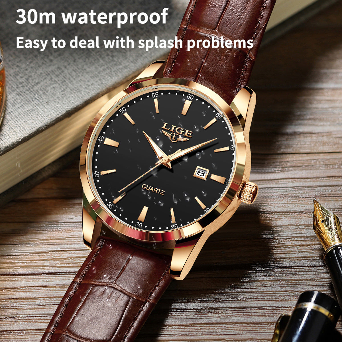 New Men's Quartz Watch Single Calendar Three Needle Leather Belt Waterproof - FASHIONKULTUR