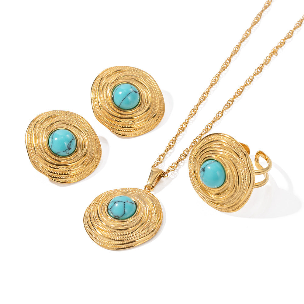 Vintage Turquoise Pendant Clavicle Chain Titanium Steel Thread Necklace - FASHIONKULTUR