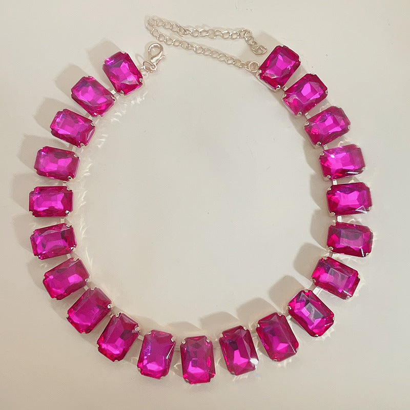 Rectangular Square Mixed Color Rhinestone Necklace European And American Fashion - FASHIONKULTUR