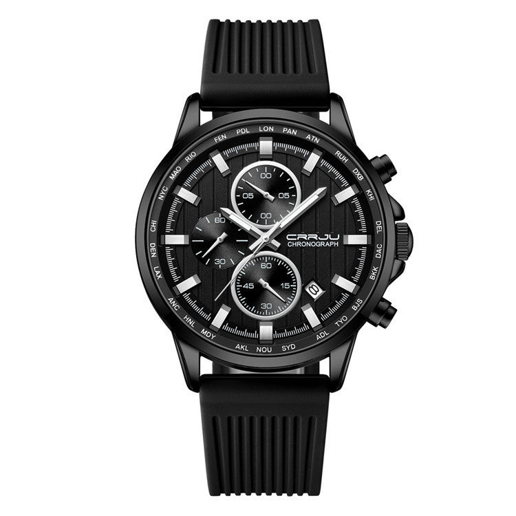 New Men's Silicone Strap Six-pin Steel Strap Business Casual Watch - FASHIONKULTUR