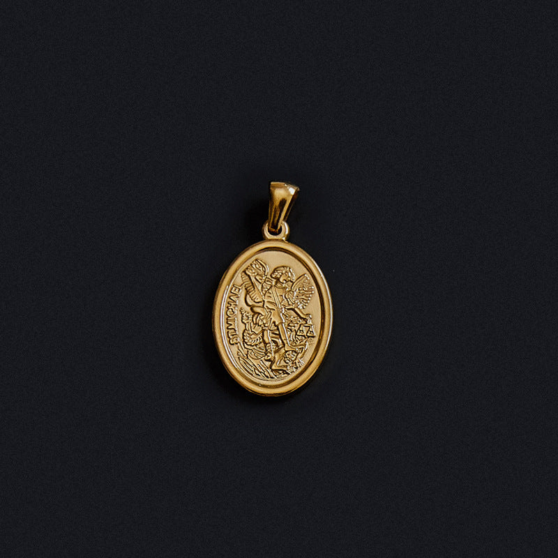 Portrait Coin Cross Peach Heart Angel Retro Pendant - FASHIONKULTUR