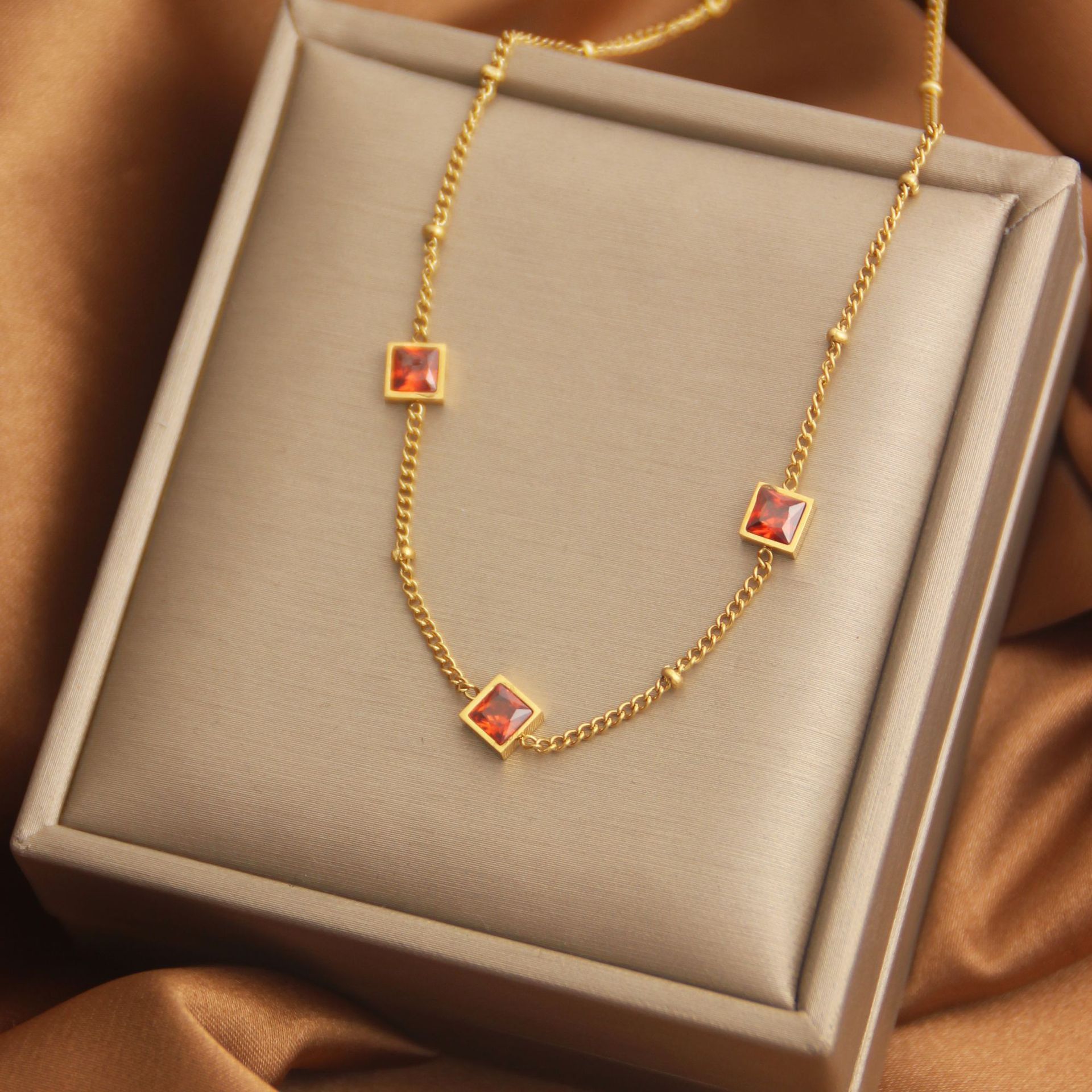 Titanium Steel Necklace Female 18K Color Zircon - FASHIONKULTUR