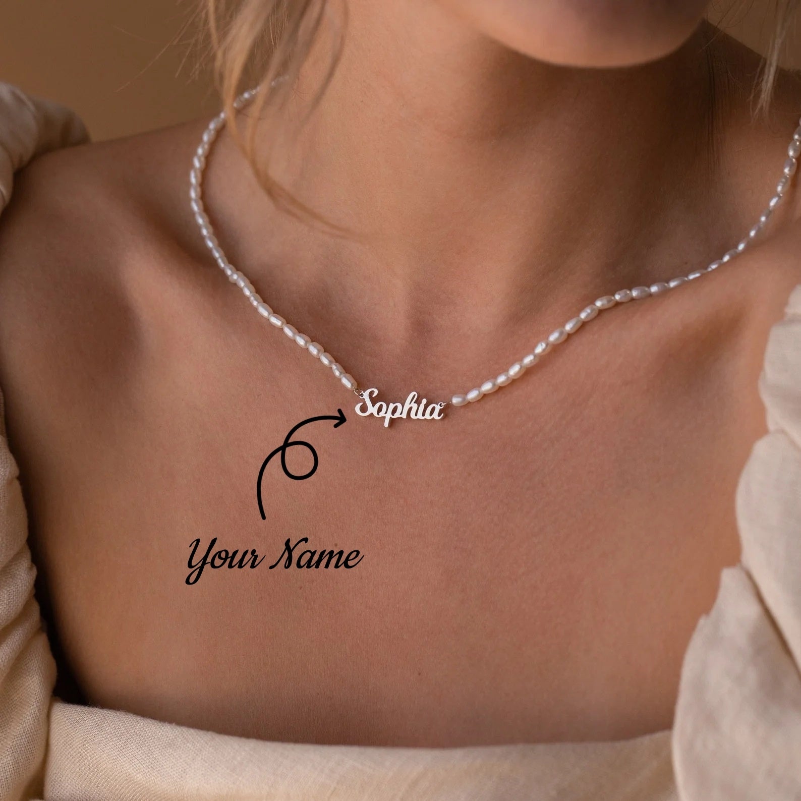 Personalized Custom Name Pendant Fashion Pearl Beaded Necklace For Women Stainless Steel Customized Nameplate Necklace Jewelry - FASHIONKULTUR