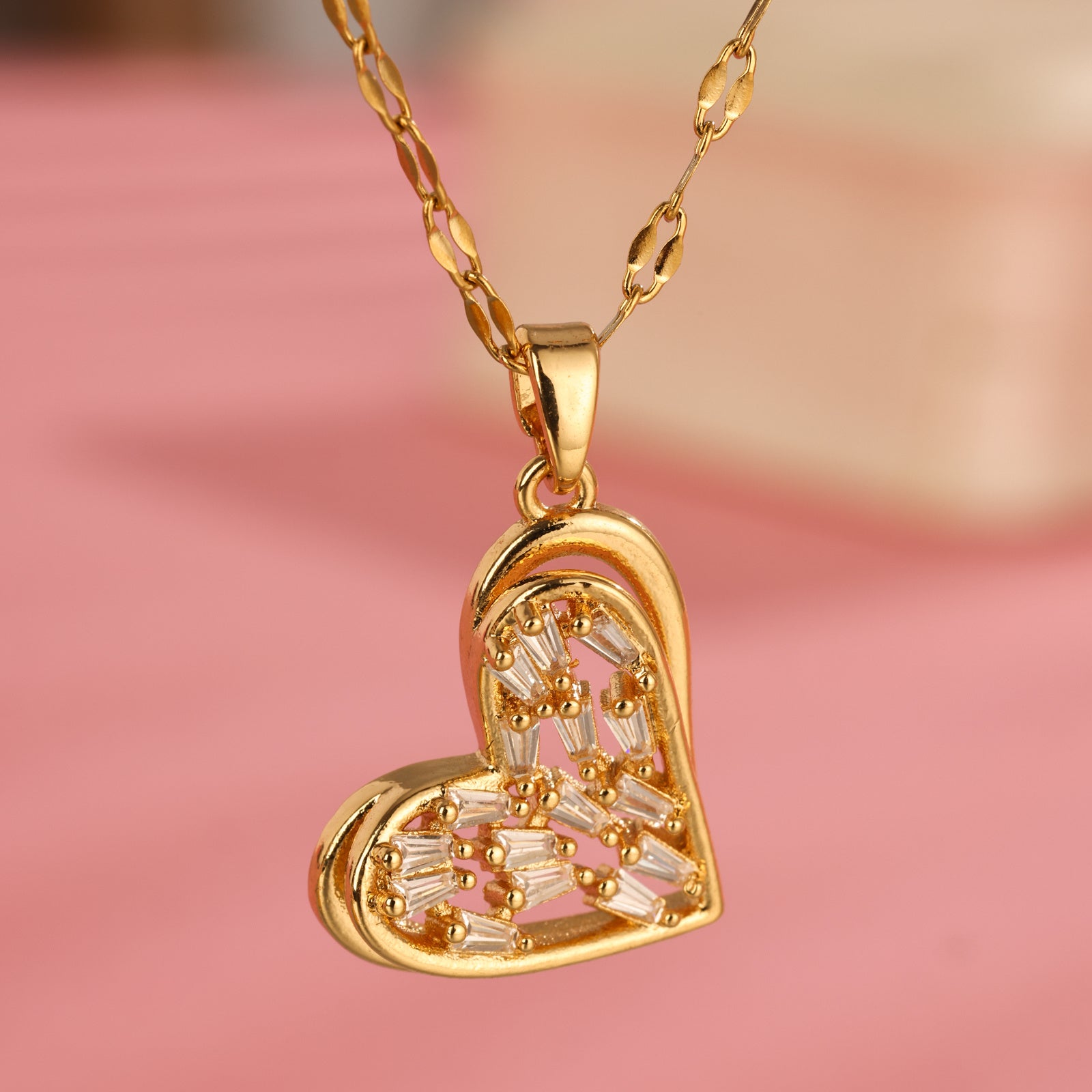 Sweet And Cool Love Hollow Zircon Stone Small And Luxury New Design Sense Pendant Temperament Stainless Steel Necklace - FASHIONKULTUR
