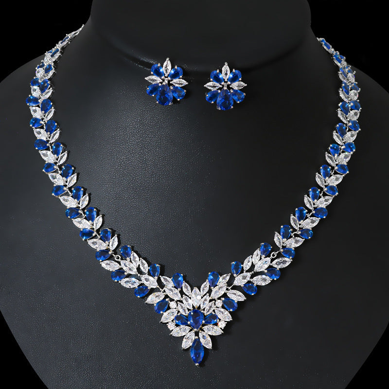 Bride Zircon Jewelry Necklace Earring Set - FASHIONKULTUR
