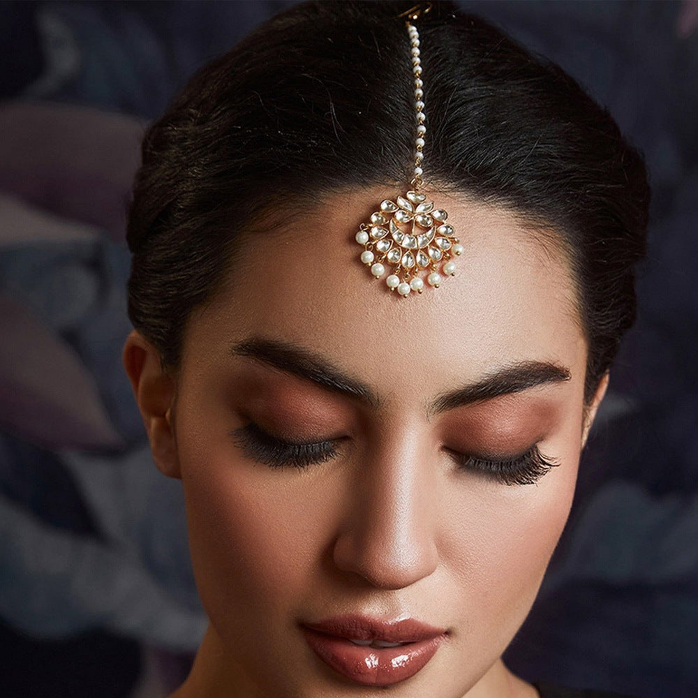 Pearl Forehead Diamond Headdress Ethnic Exotic Style Rhinestone Hair Chain - FASHIONKULTUR