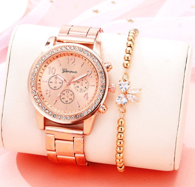 Diamond bracelet watch stainless steel belt watch Geneva alloy watch - FASHIONKULTUR