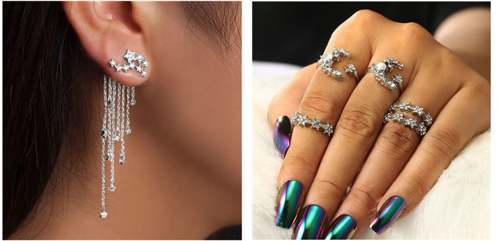 Shining Star Tassel Earrings Back Hanging Exquisite Earrings - FASHIONKULTUR