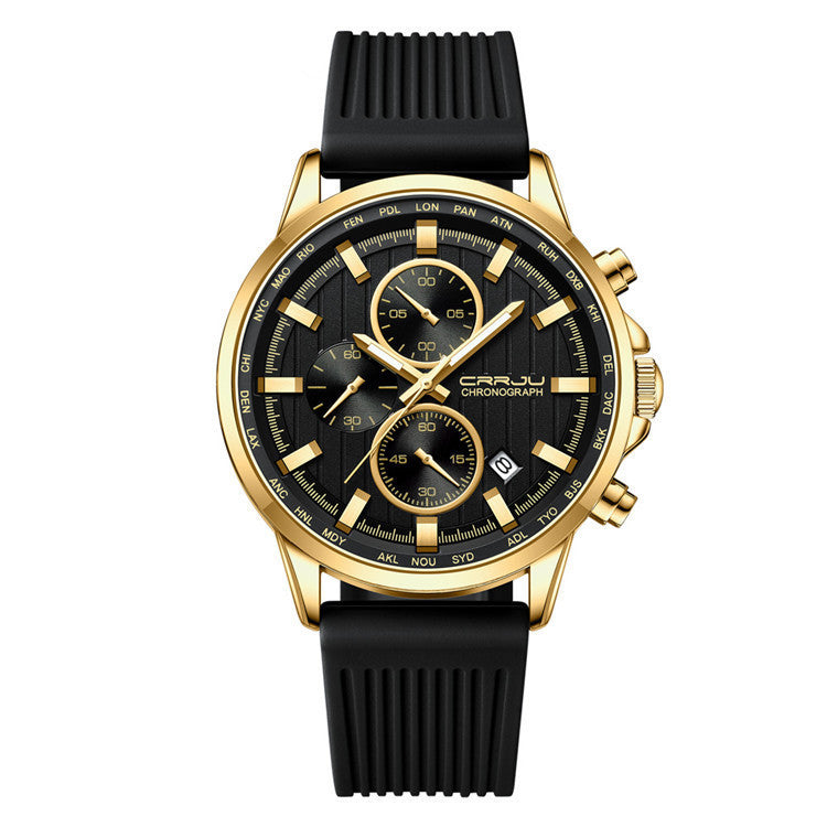 New Men's Silicone Strap Six-pin Steel Strap Business Casual Watch - FASHIONKULTUR