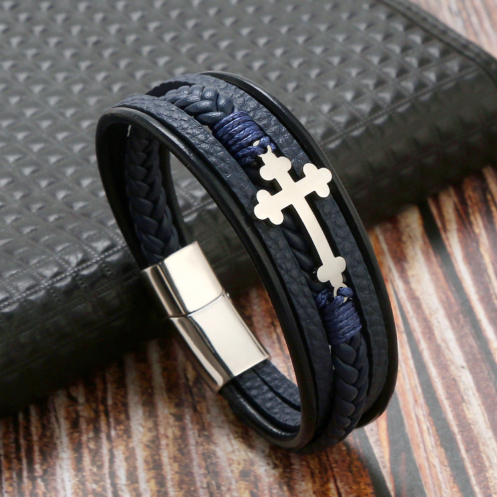 Personalized Multi-layer Woven Leather Men's Bracelet - FASHIONKULTUR