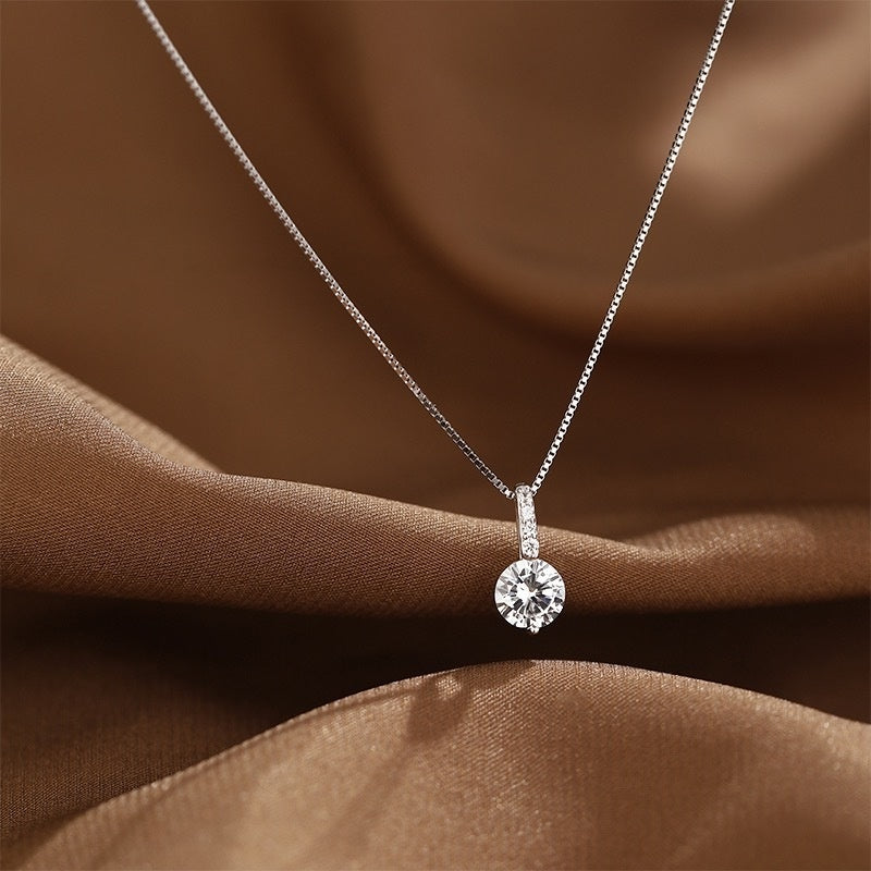 S925 Sterling Silver Solitaire Necklace Female Light Luxury And Simplicity Temperament - FASHIONKULTUR