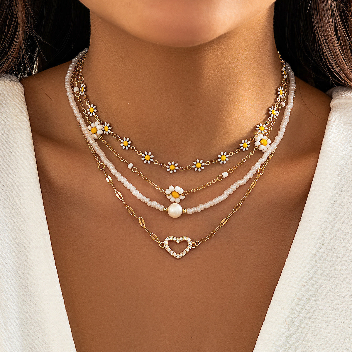 Women's Pearl Little Daisy Suit Necklace - FASHIONKULTUR